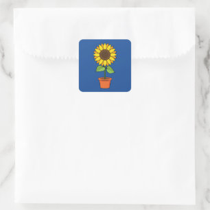 Sticker Carré Plante de tournesol dans un pot