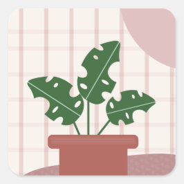 Sticker Carré Plantes Monstera Mignonnes Cadres Design Bohème