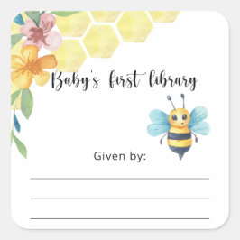 Sticker Carré Plaque Baby shower abeille, livres pour bébé