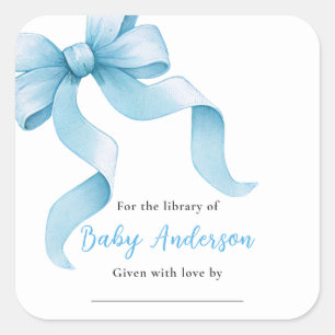 Sticker Carré Plaque Baby shower Bleu Coquette Bow