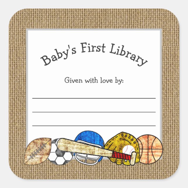 Sticker Carré Plaque-baby shower de sport rustique (Devant)