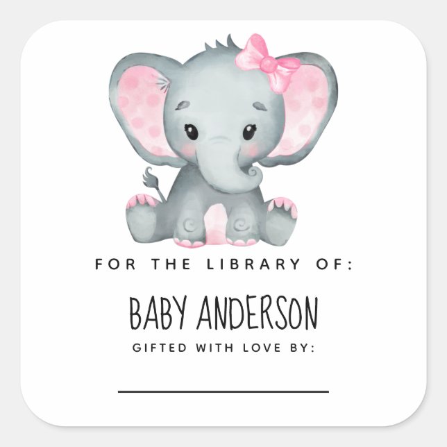 Sticker Carré Plaque Baby shower éléphant (Devant)