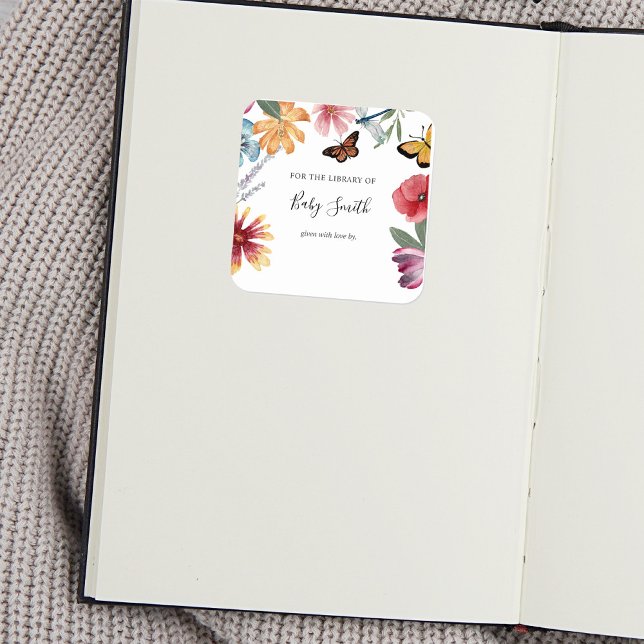 Sticker Carré Plaque Baby shower Papillon Meadows (Créateur téléchargé)