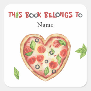 Sticker Carré Plaque Baby shower pizza - Ce livre appartient à