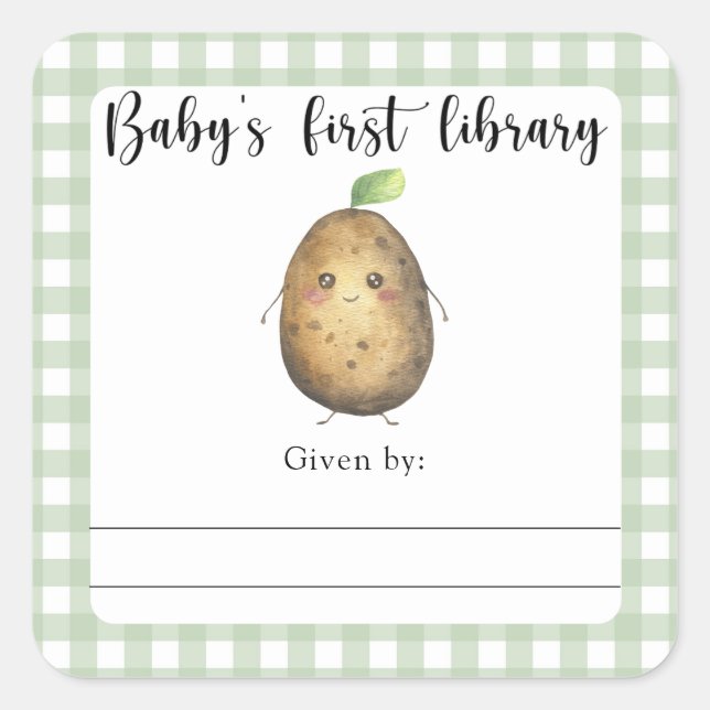 Sticker Carré Plaque baby shower - première bibliothèque pour bé (Devant)