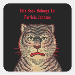 Sticker Carré Plaque Brown Tiger Stripes Fierce Face Noir