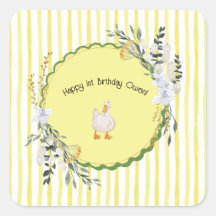 plaque d'anniversaire de canard rayé jaune personn