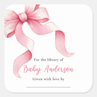 Sticker Carré Plaque de Baby shower à coquette rose