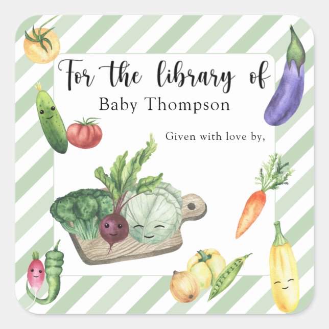 Sticker Carré Plaque de Baby shower cultivé - pour la bibliothèq (Devant)