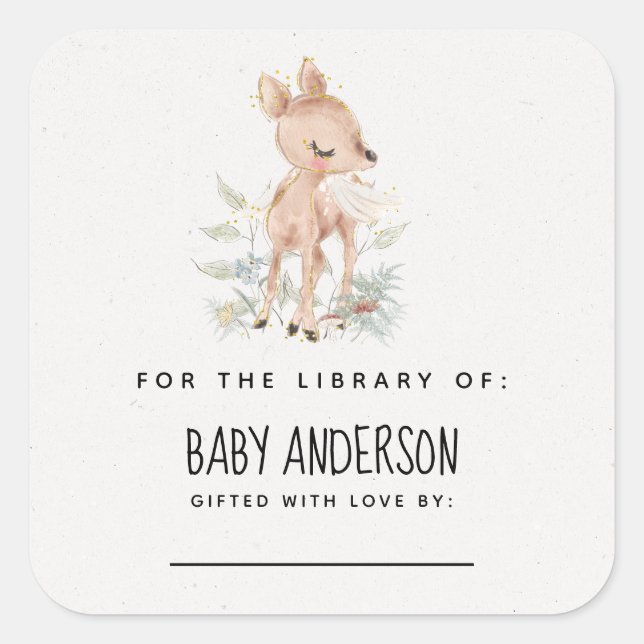 Sticker Carré Plaque de Baby shower de cerfs de bois (Devant)