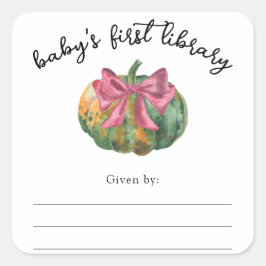 Sticker Carré Plaque de Baby shower de citrouille d'aquarelle