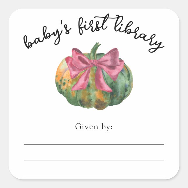 Sticker Carré Plaque de Baby shower de citrouille d'aquarelle (Devant)