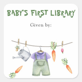 Sticker Carré Plaque de Baby shower de culture - première biblio