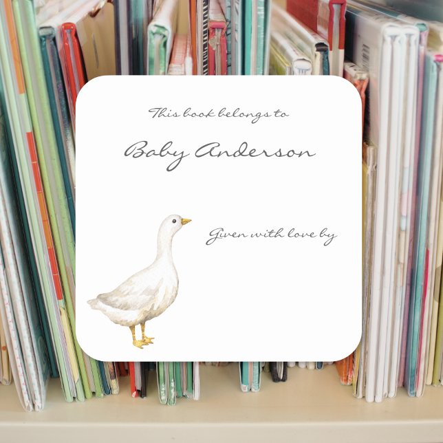 Sticker Carré Plaque de baby shower de l'oie animale (Créateur téléchargé)