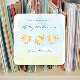 Sticker Carré Plaque de baby shower de poussins d'aquarelle