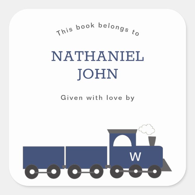 Sticker Carré Plaque de Baby shower de train Monogram Train Boy (Devant)