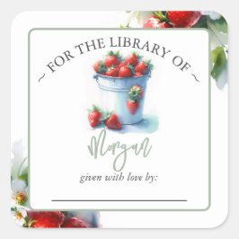Sticker Carré Plaque de Baby shower d'été fraise