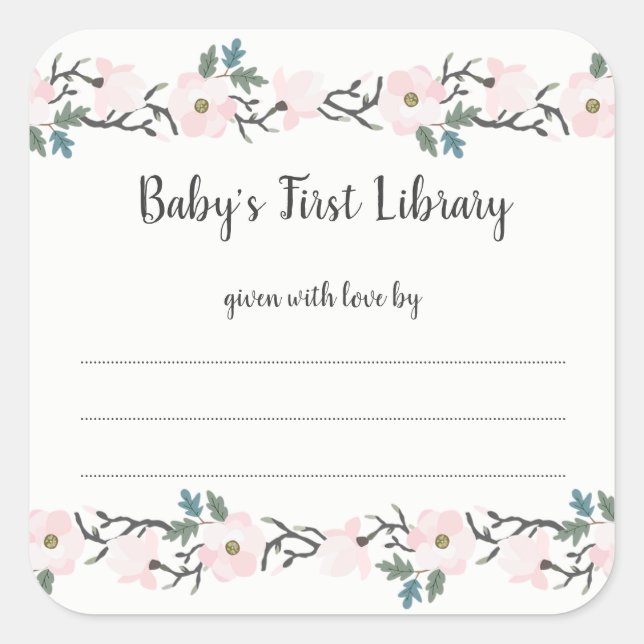 Sticker Carré Plaque de baby shower florale rose vif (Devant)