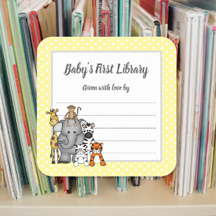 Sticker Carré Plaque de baby shower Jungle Animaux, apporter un 