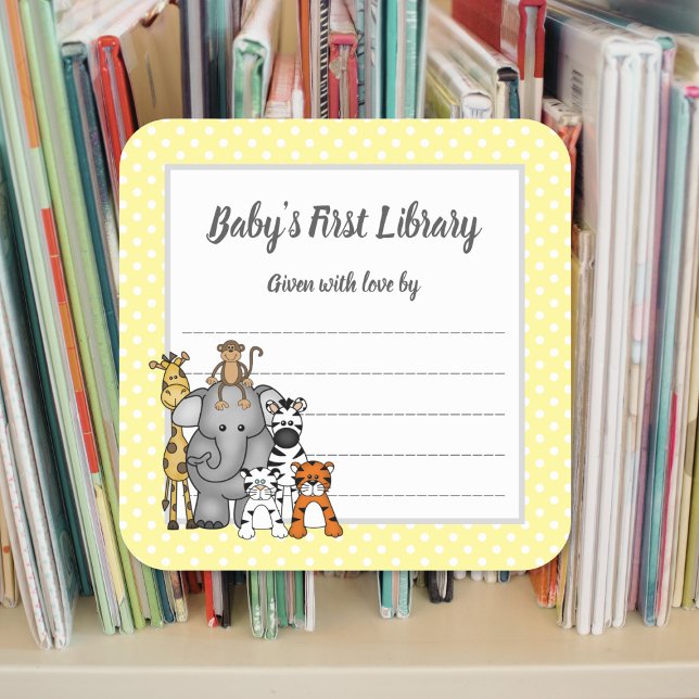 Sticker Carré Plaque de baby shower Jungle Animaux, apporter un  (Créateur téléchargé)