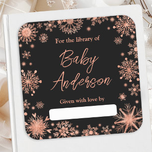 Sticker Carré Plaque de Baby shower rose Gold Snowflakes