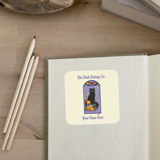 Sticker Carré Plaque de chat noire Art Nouveau (Créateur téléchargé)