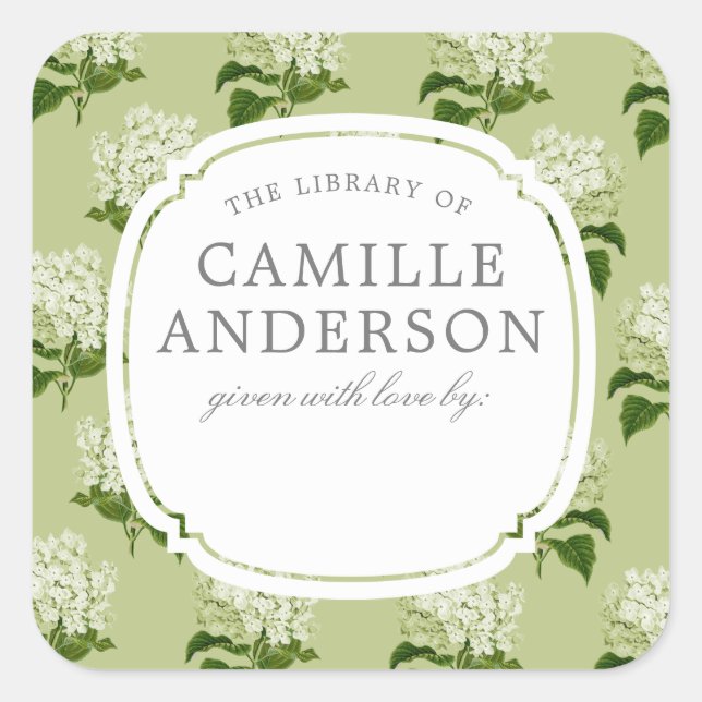 Sticker Carré Plaque de livre pour bébé Hydrangea vert et blanc (Devant)