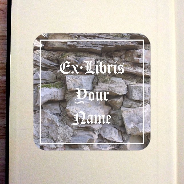 Sticker Carré Plaque de réservation Old Stone Wall (Old Stone Wall Bookplate in Old Book)