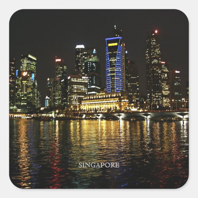 Sticker Carré Plaque d'éclairage nocturne de Singapour (Devant)