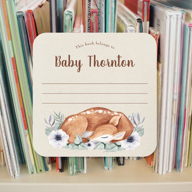 Sticker Carré Plaque d'enfant personnalisée, cerf de bois (Créateur téléchargé)