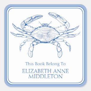 Sticker Carré Plaque d'enregistrement pour le crabe bleu et blan