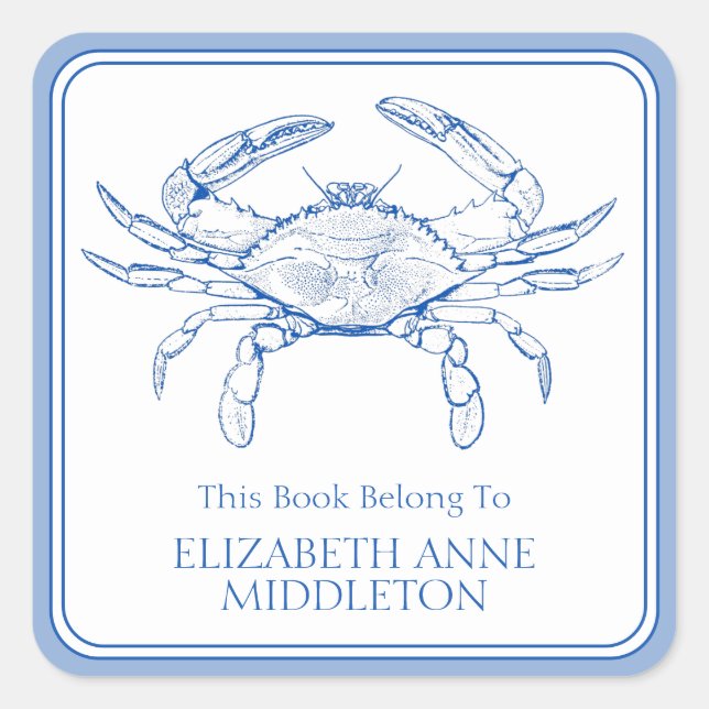 Sticker Carré Plaque d'enregistrement pour le crabe bleu et blan (Devant)