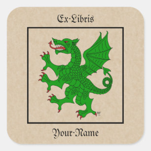 Sticker Carré Plaque Dragon Rampant Vert