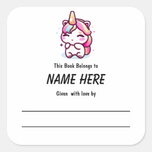 Sticker Carré Plaque Enfants Unicorn avec message