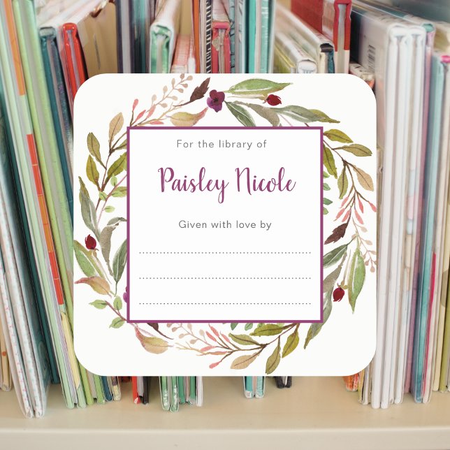 Sticker Carré Plaque-livre de couronnes florales de Bourgogne (Créateur téléchargé)