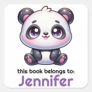 Sticker Carré Plaque-livre personnalisée Kawaii Panda