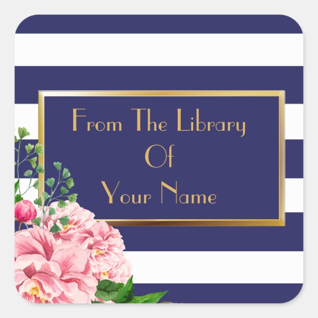 Sticker Carré Plaque-Livret Marine Et Blancs Roses Roses Rose (Devant)