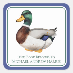Sticker Carré Plaque personnalisée Preppy Mallard Duck