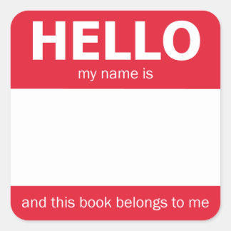 Sticker Carré Plaque rouge "Hello" - Insigne de nom