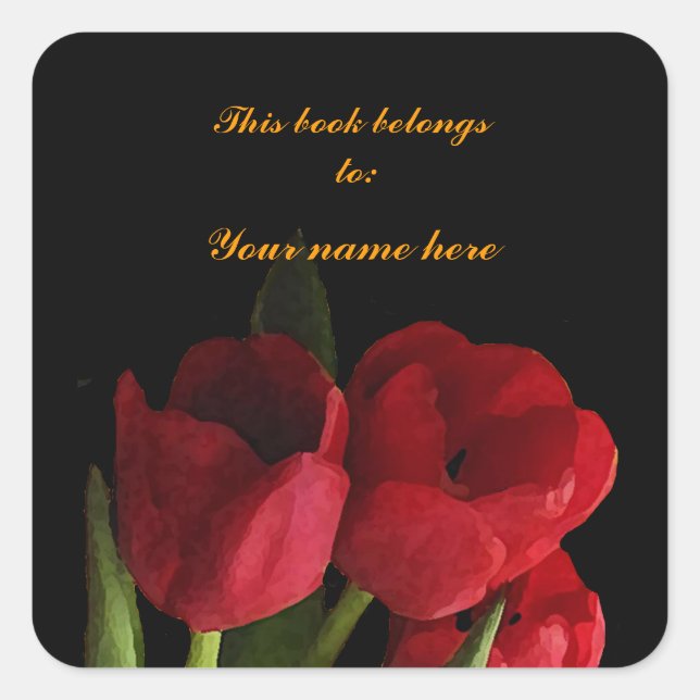 Sticker Carré Plaque rouge Tulipes (Devant)