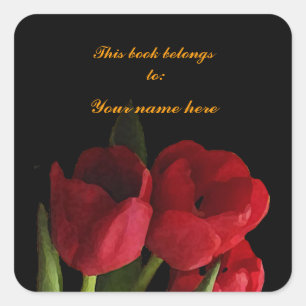 Sticker Carré Plaque rouge Tulipes