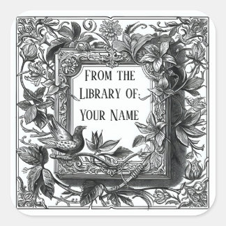 Sticker Carré Plaque victorienne avec oiseau