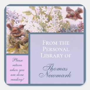 Sticker Carré Plaque vintage pour oiseaux et Lilacs
