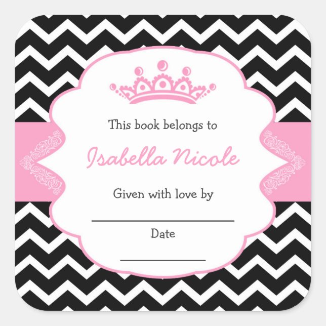 Sticker Carré Plaques de la Couronne Princesse / baby shower fil (Devant)