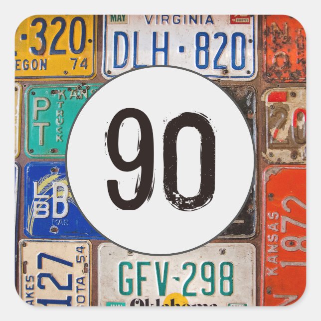 Sticker Carré Plaques rouillées pour 90e anniversaire (Devant)