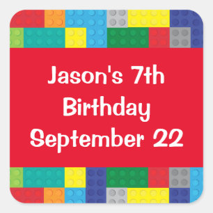 Sticker Carré Plastic Toy Bricks Boy's Birthday Party Favor