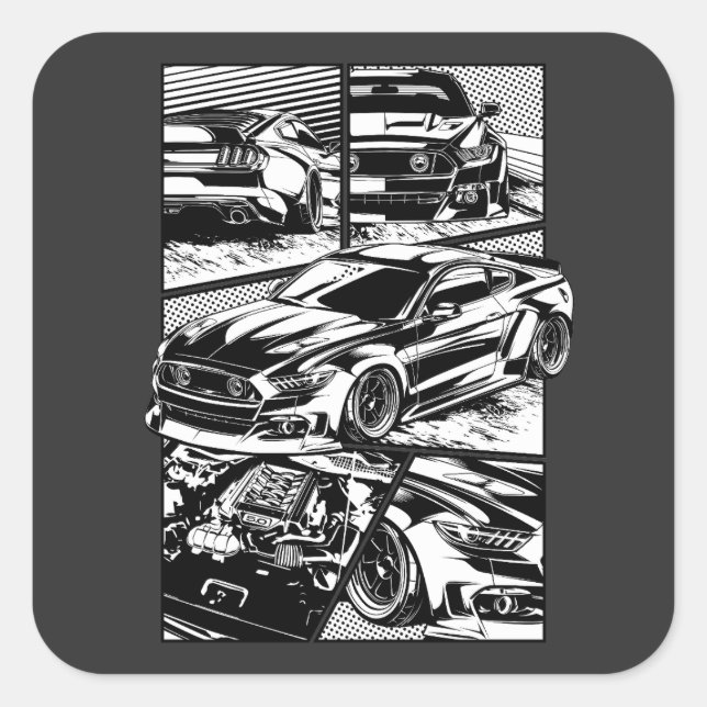 STICKER CARRÉ PLAT DE MUSCLE NOIR ET BLANC (Devant)