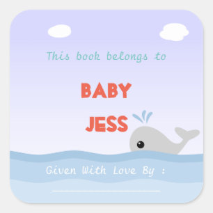 Sticker Carré Plate de livre de baleines mignonne