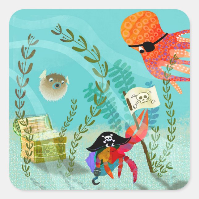 Sticker Carré Plate-forme papier pour enfants Ocean Friends (Devant)