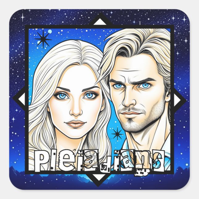 Sticker Carré Pleiadians Extra Terrestres Course avec étoiles (Devant)